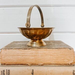 Vintage Brass Decorative Bowl Bucket with Handle